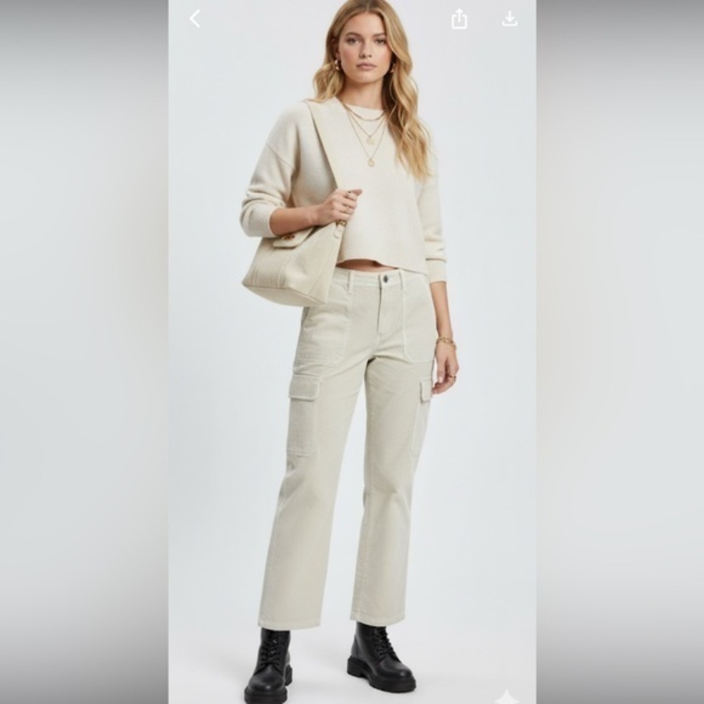 Zara Highrise Wide Leg Light Beige Cargo Pants Size 6